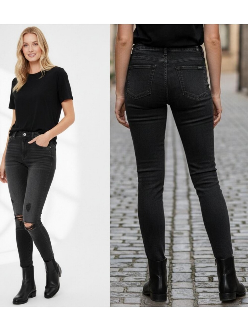 7 For All Mankind sz 29 the ankle skinny jeans black distressed mid rise stretch